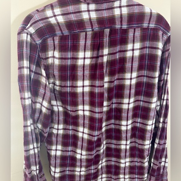 Vintage Y2K OLD NAVY slim fit flannel plaid button down top maroon size small - Picture 3 of 7